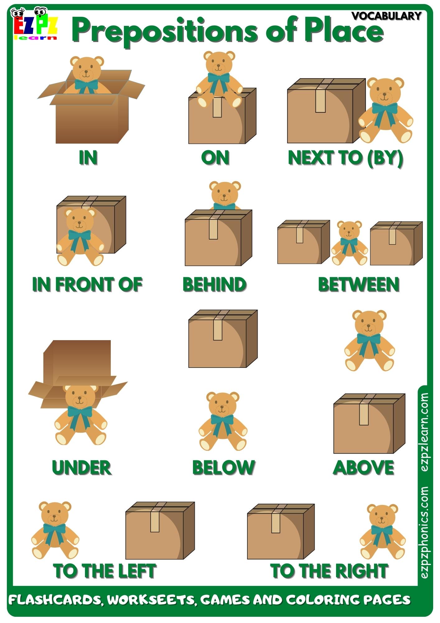 Prepositions of Place Vocabulary Free English Vocabulary Flashcards, Worksheets, Coloring Pages, Games and More for Homeschool and English Language Learners